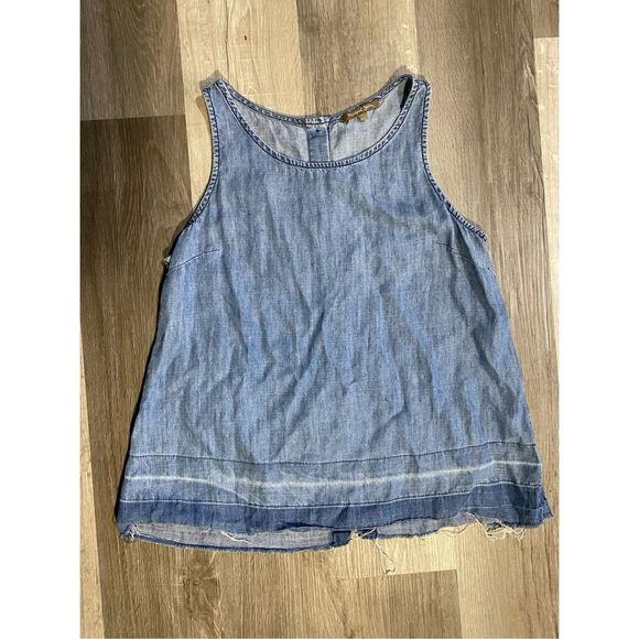 Michael Stars Chambray* Jean Button Back Raw Hem Sleeveless Blouse, Size XS - Picture 3 of 9